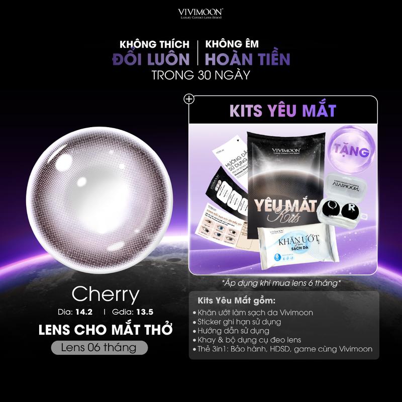    6 MONTHS   Kính áp tròng VIVIMOON LENSPRESSO Lens cận nâu xám hồng cho mắt thở CHERRY chất liệu Silicone Hydrogel cao cấp  Giá 01 đôi  