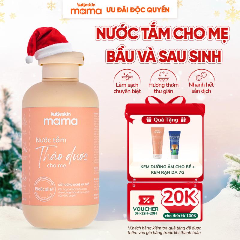 Nước Tắm Thảo Dược Cho Mẹ Bầu Và Sau Sinh Kutieskin Mama 300ml Với Cốt Gừng Nghệ Hạ Thổ An Toàn Lành Tính Cho Da Giữ Ấm Cơ Thể