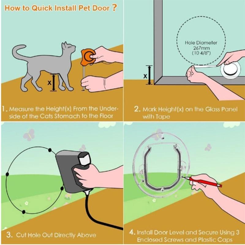 Small Pet Supplies Round Dog Cat Flap Door 4 Ways Lock Pets Dog Door Window Mute Opening Cat Interior Door Window Gate 7