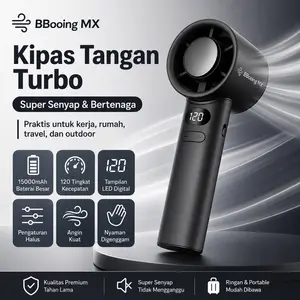 BBOOINGMX Kipas Angin Digital Display Turbo Mini USB Portable 100 Gigi 13000RPM LED Screen Adjustable dengan Baterai 5000mAh untuk Rumah Kantor dan Travel