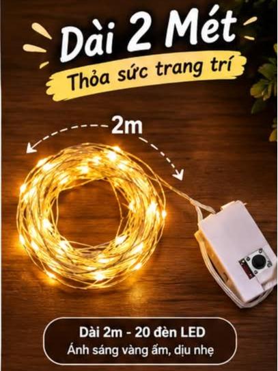Đèn led, đèn nháy đom đóm chạy bằng pin trang trí bó hoa,phòng ngủ dài 2m