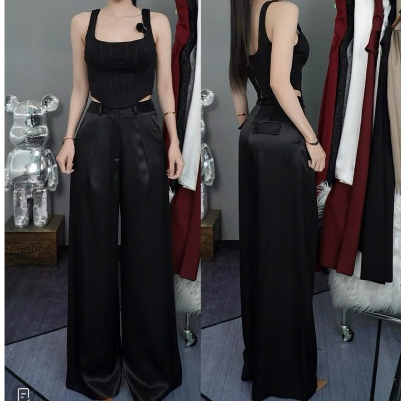 T710- Dài 103cm ống 30cm Quần lụa phi dày dặn mát mịn ống rộng cạp cao Mộc She