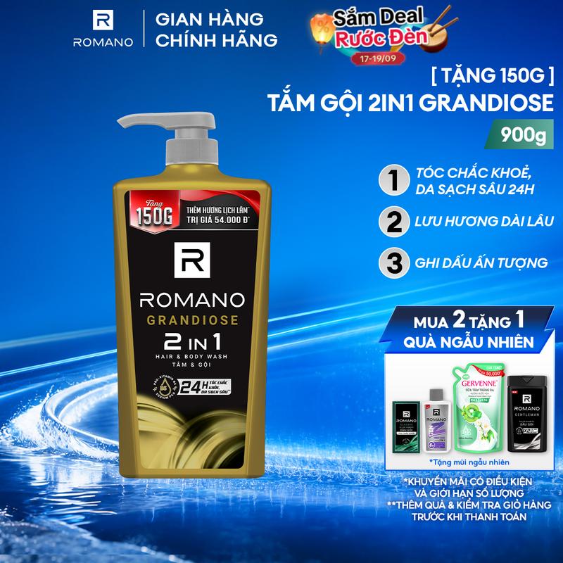 Tắm gội Dưỡng Thể cho nam Romano 2in1 hương nước hoa 900g Classic