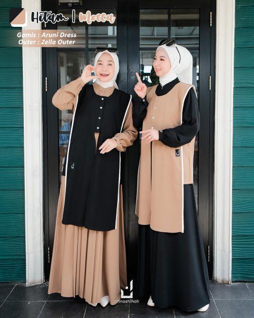 Product Introduction of ARUNI DRESS ZELLA OUTER BY ANNASHIHAH/ TWO IN ONE/ GAMIS MUSLIM+OUTER BAHAN SABRINA BEST PREMIUM 24