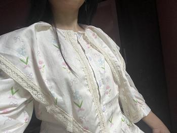 Product Review of 【ready stock】CHICMORE Kemeja leher bulat dua kali lipat dan pakaian bunga terang from a**. 1