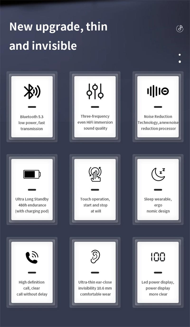 Product Introduction of Invisible Sleep Wireless Earphone TWS Bluetooth 5.3 Headphones Hidden Earbuds IPX5 Waterproof Noise Reduction Sports Headset Audio Device Electronic 20