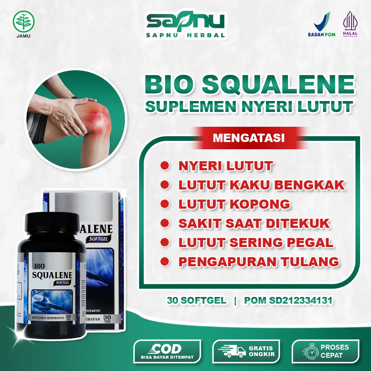 Bio Squalene Suplemen Nyeri Lutut Kaku Bengkak Kemerahan, Lutut Sakit Saat Ditekuk Digerakan Pelumas Sendi Lutut