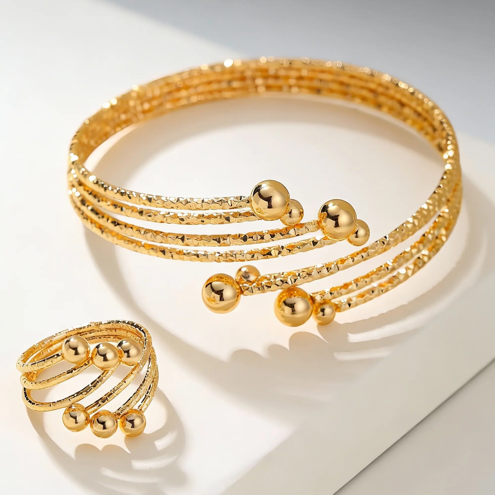 DL*CO Jewelry Set Bangle Emas Silver Gelang+Cincin Aksesoris Clasik Wanita Perhiasan Elegan  Dewasa