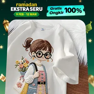 Louis - Kaos Digital Printing Tshirt Lengan Pendek Oversize Unisex | Motif Gadis Kacamata Lucu | Korean Style | Bahan Cotton