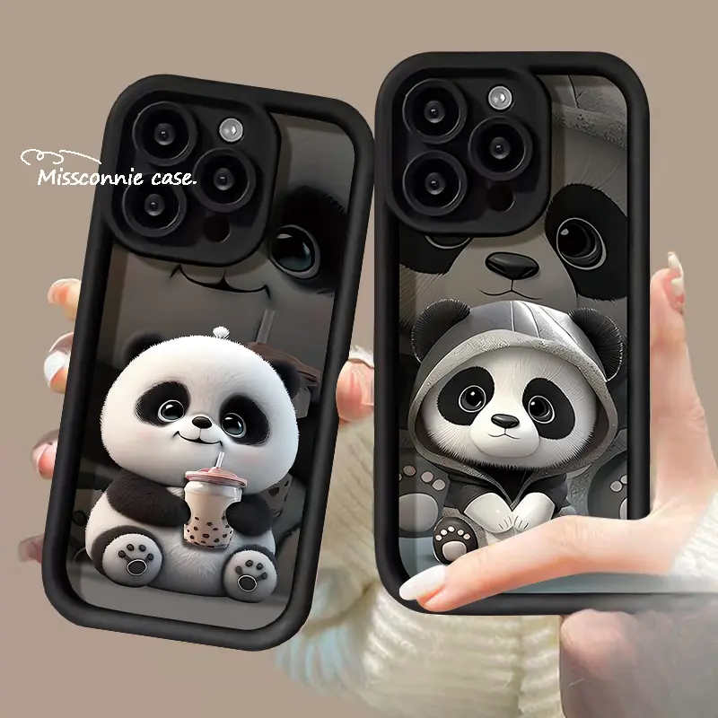 Cute Cartoon Panda Angel Eyes Cartoon Phone Cover for Apple with Iphone 7 plus 11 14 15 13 12promax 8 6 Xr7 plus Xsmax Se 2020 Creative Panda Drink Milk Tea Black Tea Soft Cover16promax 16pro 16plus 16