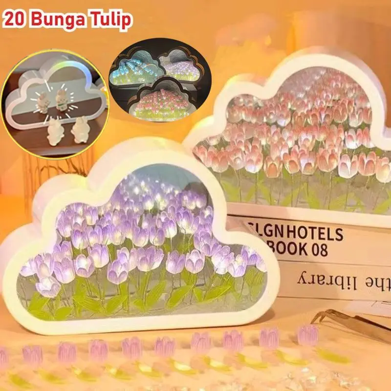 【COD】20  DIY  CERMIN CLOUD & MAGIC CUBE  TULIP DEKORASI /  DEKORASI KAMAR bunga lampu lamp night tidur aesthetic