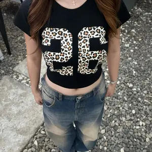 Crop Tee Number 26 Leopard y2k / Longsleeve / Crop Tee / Crop Top / Kaos Wanita Combed Panjang Polos Baju Atasan  Katun Tshirt Cewek Pendek Dewasa