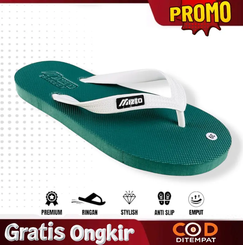Sandal Jepit Mizeo Street Pria Wanita Desain Timbul Rubber M023 Hitam Polos - Free Box 5