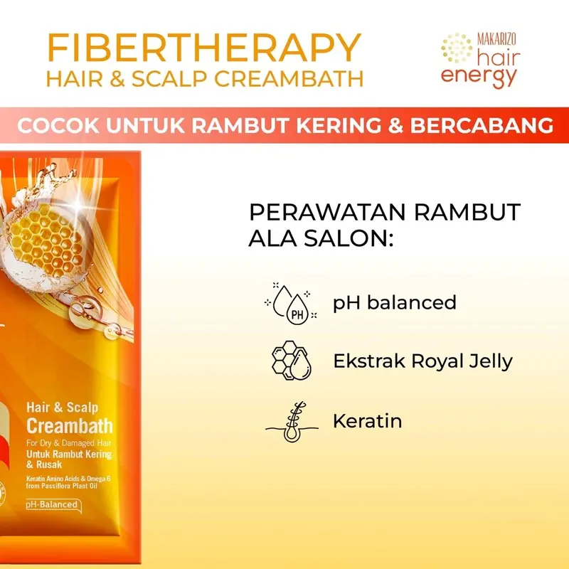 Makarizo Hair Energy Fibertherapy Hair & Scalp Creambath Royal Jelly 30 mL / Perawatan Rambut Kering & Rusak / Perawatan rambut 5