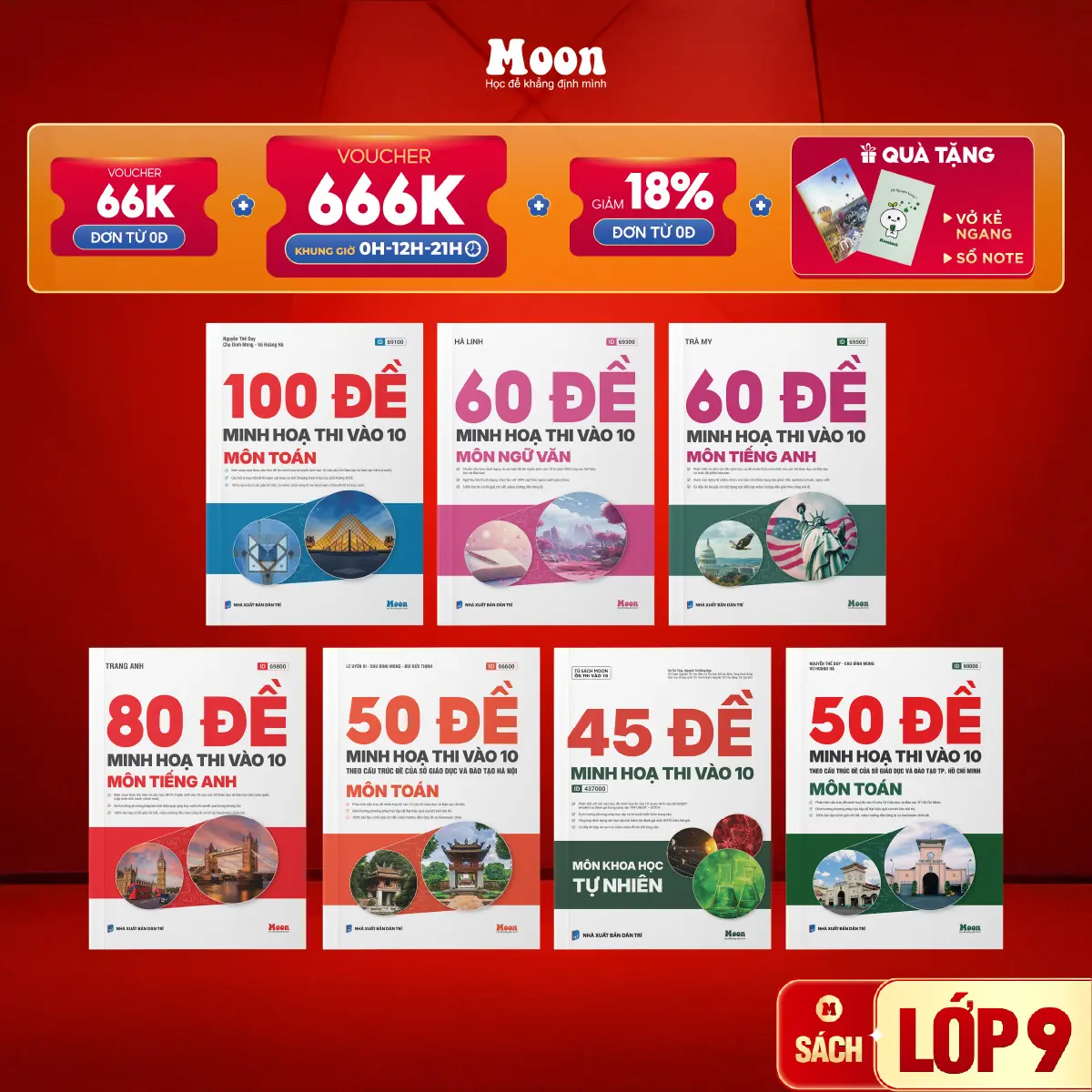 Bộ đề cho 2k11- Sách bộ đề minh hoạ ôn thi vào 10 toán, văn, anh cho 2K11 moonbook