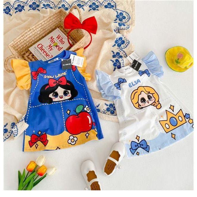 JUNECOLLECTIONS DRESS DISNYLONG ANAK KAOS ANAK PEREMPUAN GAUN KASUAL LENGAN PENDEK ANAK BAJU DRESS PRINCESS ANAK MOTIF RENDA #408 0
