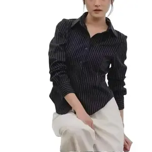 Fillan Wear - Kemeja Wanita Wispie Luna Stripe Bahan Semi Wol Salur Formal Casual Lengan Panjang Atasan Baju  Kampus tops blouse Korean Style Hijab viral Fitted Body