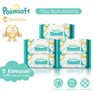 Poomsoft Tisu basah baby Wipes 80Sheet*5 400Sheet No-Alcohol Hand Mouth Facial
