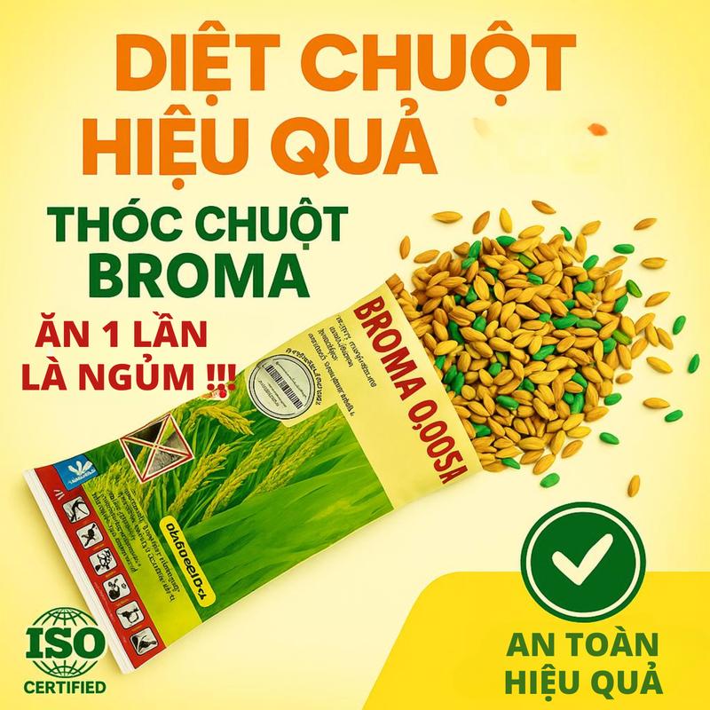 Thóc chuột sinh học Broma Thế Hệ Mới, Diệt Chuột Hiệu Quả, diệt chuột trong nhà, diệt chuột đồng, thóc trừ chuột, bả diệt chuột, bả chuột sinh học