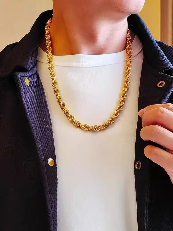 Kalung pria bengkok emas aluvial Vietnam, sangat indah-MXL8-1 1