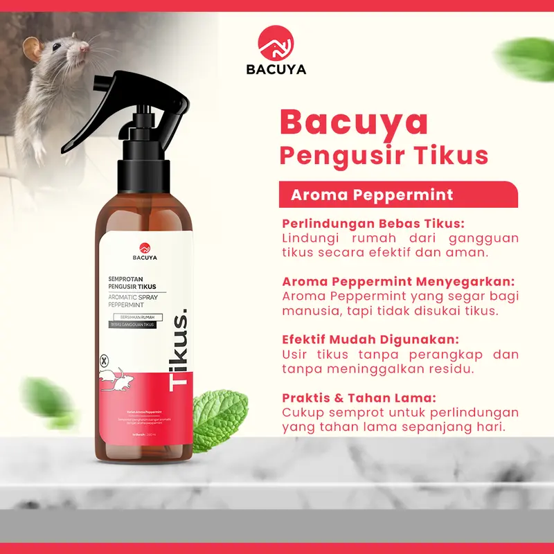 Bacuya Paket 2 Pcs Hemat Praktis Semut x Tikus 250 ML Pengusir Serangga Aromatic Spray Anti Semut & Tikus Aroma Segar Ramah Lingkungan 4