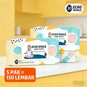 【Diskon Hari Ini Hanya Hari Ini!】ECHO WHALE 5x30pcs | Tisu Basah Bayi Terpercaya | Anti Bakteri / Antiseptik | Tidak Kering Cepat / Lembut Tetap	| Wangi Peach, Bebas Pewarna, Lembut untuk Bayi Produkbayi  #Hematbelanja