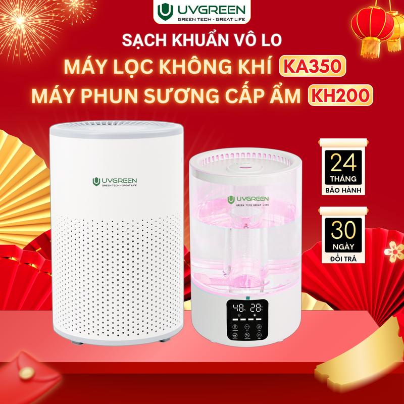 Combo Máy Lọc Không Khí UVGREEN KA350 UVC LED Diệt Khuẩn 40m2 & Máy Phun Sương Siêu Âm Tạo Ẩm Cho Bé KH200 UVC LED - Khuếch Tán Xông Hương Tinh Dầu Thơm Phòng Ngủ - Bảo Hành Chính Hãng 24 Tháng 