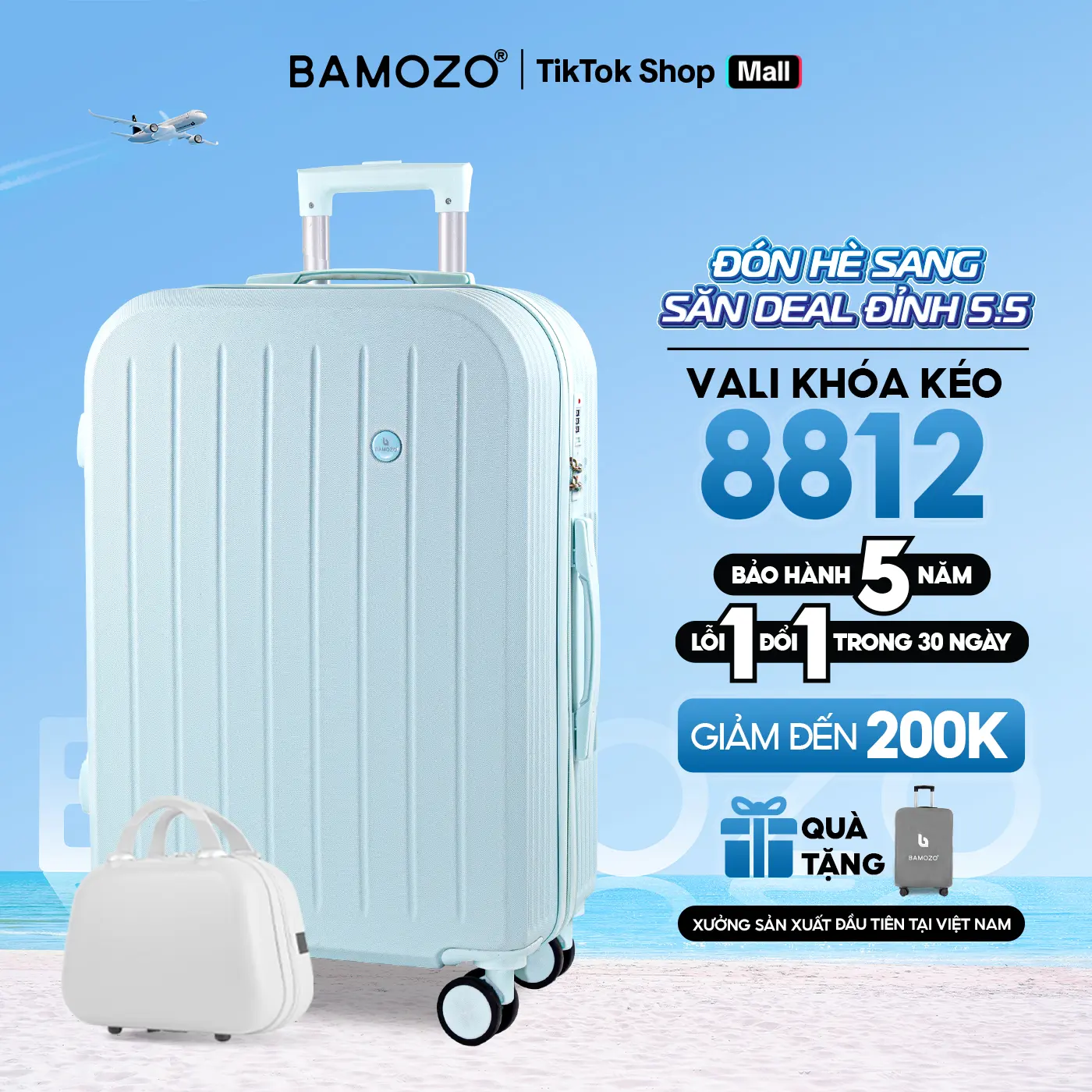 [GIÁ SỐC 5/5 - TẶNG CỐP] Combo Vali Bamozo 8812 Thường + Cốp Mỹ Phẩm Size 20/24 Nhựa ABS PC Bền Đẹp Khóa Bảo Mật - Tặng Bọc Vali
