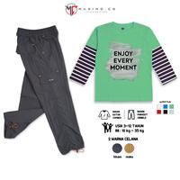 Gambar MAXIMO.CO Setelan Anak Enjoy Moment Salur Sage dan Celana Kargo Parasut Panjang 2 warna untuk Usia 3-12 Tahun Fashion Anak - Kaos Salur + Parasut Kargo Hitam, setelan M (3-4 tahun) dari Maximo Clothing Store Kab. Bandung 1 Tokopedia