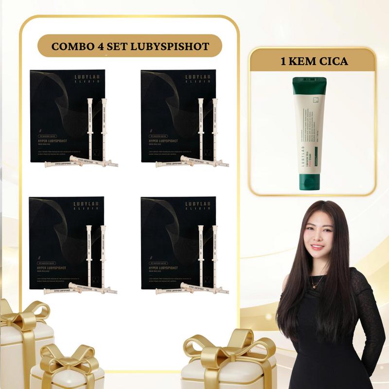  SN1977 - Combo 5 sản phẩm: 4 Set Hyper LUBYSPISHOT Dual-Gen Spicule Therapy tổng 4*4 ống + 1 kem cica PDRN Lubylab 50ml 