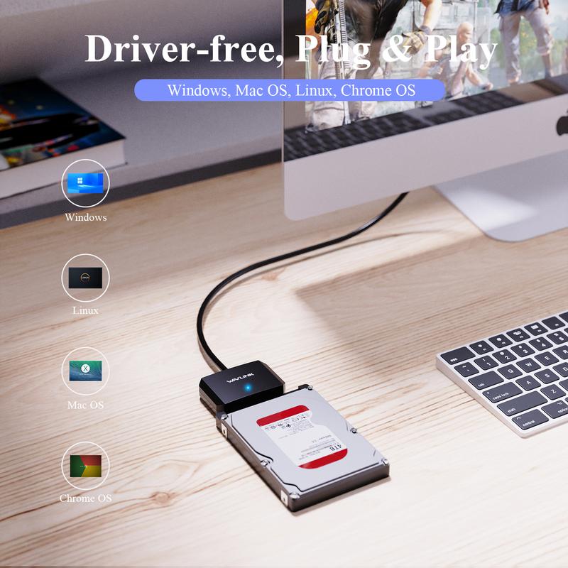 Cáp Bộ Chuyển Đổi Ổ Cứng USB3.0 Sang SATA III, WAVLINK, Bộ Chuyển Đổi SATA Sang USB A 5Gbps, Đầu Nối Ổ Cứng Ngoài, Tương Thích Với Ổ Cứng 2.5 "/ 3.5" HDD / SSD, Bao Gồm Bộ Chuyển Đổi Nguồn 5