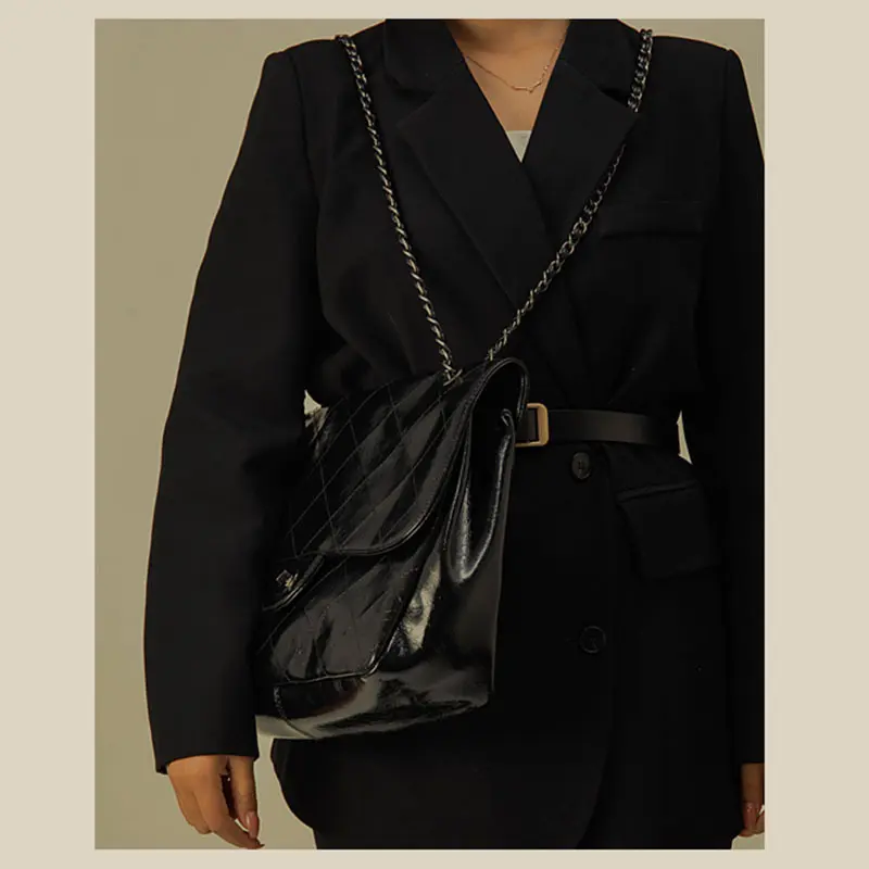 Túi Kẹp Nách Một Vai, Nữ, Dung Lượng Lớn, Phong Cách Cổ Điển Dây Xích Kim Cương Bag Kem 1