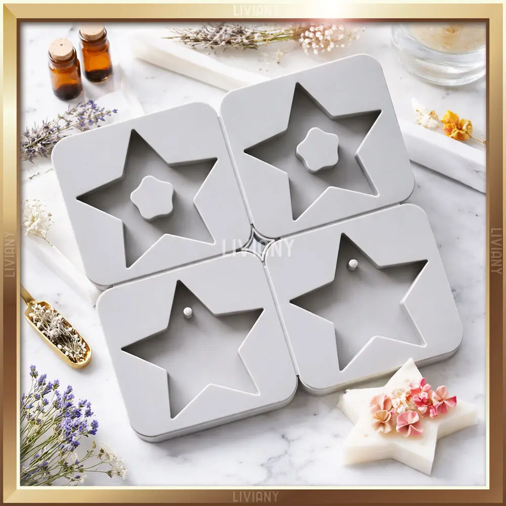 Cetakan Silikon Wax Mold Star Bintang Hexagon Aromaterapi Gantungan Lilin Sabun Resin 4 Cavity