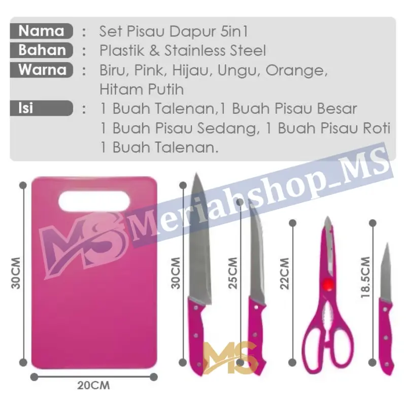 MERIAHSHOP Pisau Set Telenan Talenan Warna 5 in 1 Cutting Board Pisau Gunting Dapur Koki Masak Stainless Steel Anti Karat 8