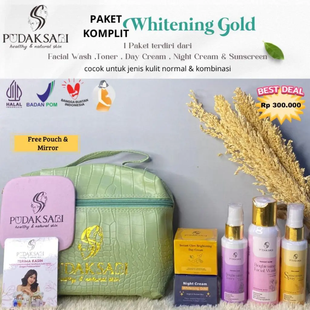 (FREE POUCH ) Paket Pudaksari Healthy & Natural Skin | Acne | Brightening | Gold