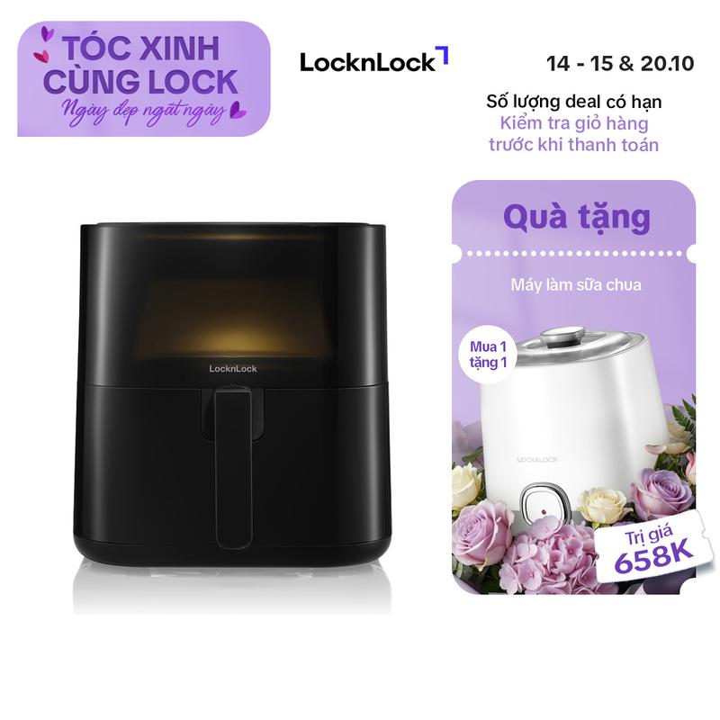 Nồi chiên không dầu LocknLock EJF996BLK - Dung tích 5.5L - Màu đen - Cửa kính cường lực trong suốt -Trang bị đèn LED - Điều khiển cảm ứng - 7 chế độ nấu cài sẵn - Giỏ chiên chống dính tháo rời