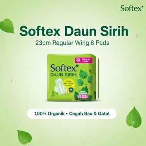 Softex Daun Sirih 23cm Regular Wing 8 Pads – Pembalut Wanita 100% Organik Cegah Bau & Gatal