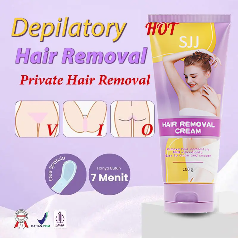 NEW SJJ DEPILATORY HAIR REMOVAL 100 ML [PEMBERSIH BULU TANPA RASA SAKIT & DAPAT MENGECILKAN PORI *ANTI CHICKEN SKIN & NON IRRITATING*] - TANPA BAU AMONIA Wax Perontok Waxing Ketiak Acid Acid