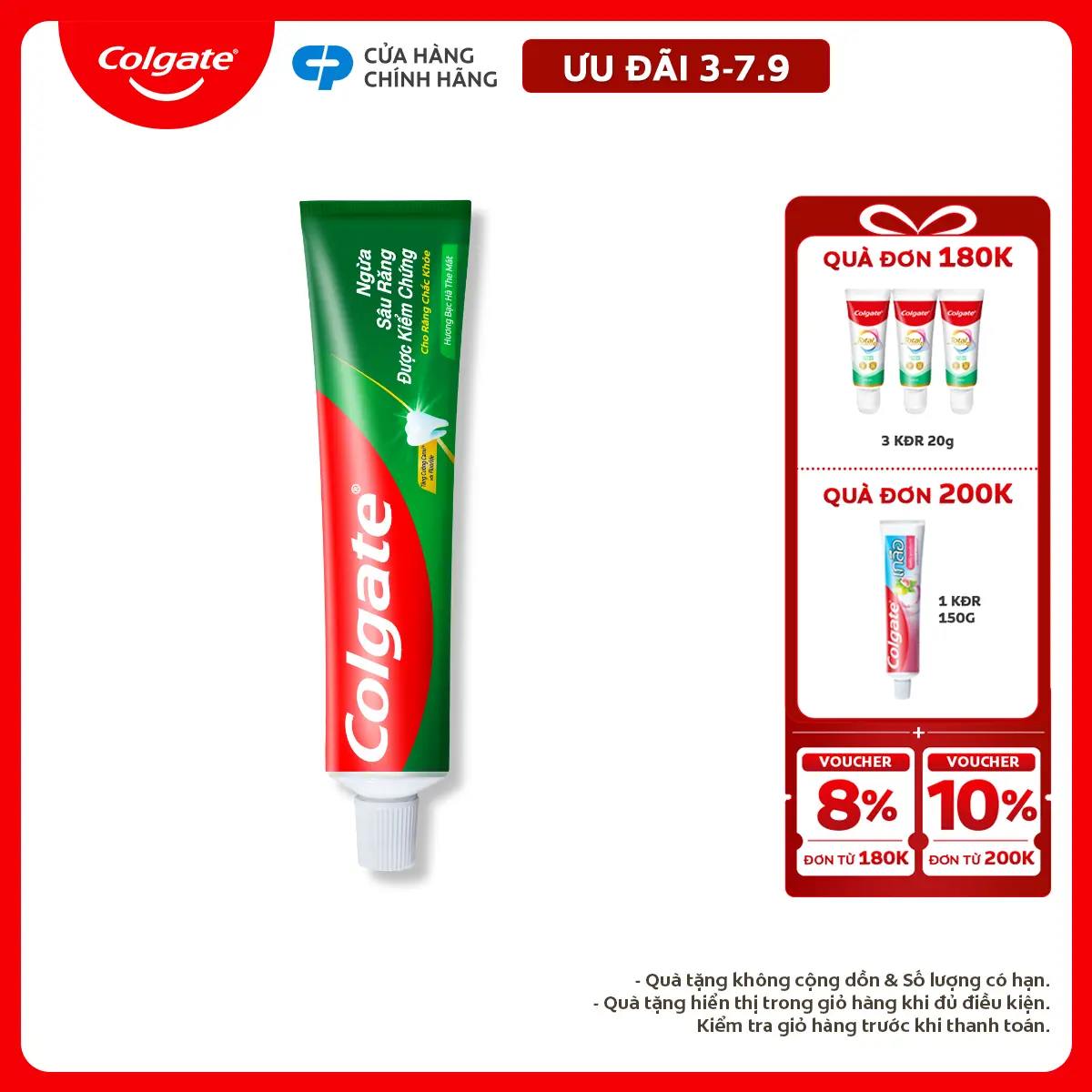 [Ưu đãi 3-7.9] Kem đánh răng Colgate hỗ trợ ngừa sâu răng răng chắc khỏe 225g/tuýp