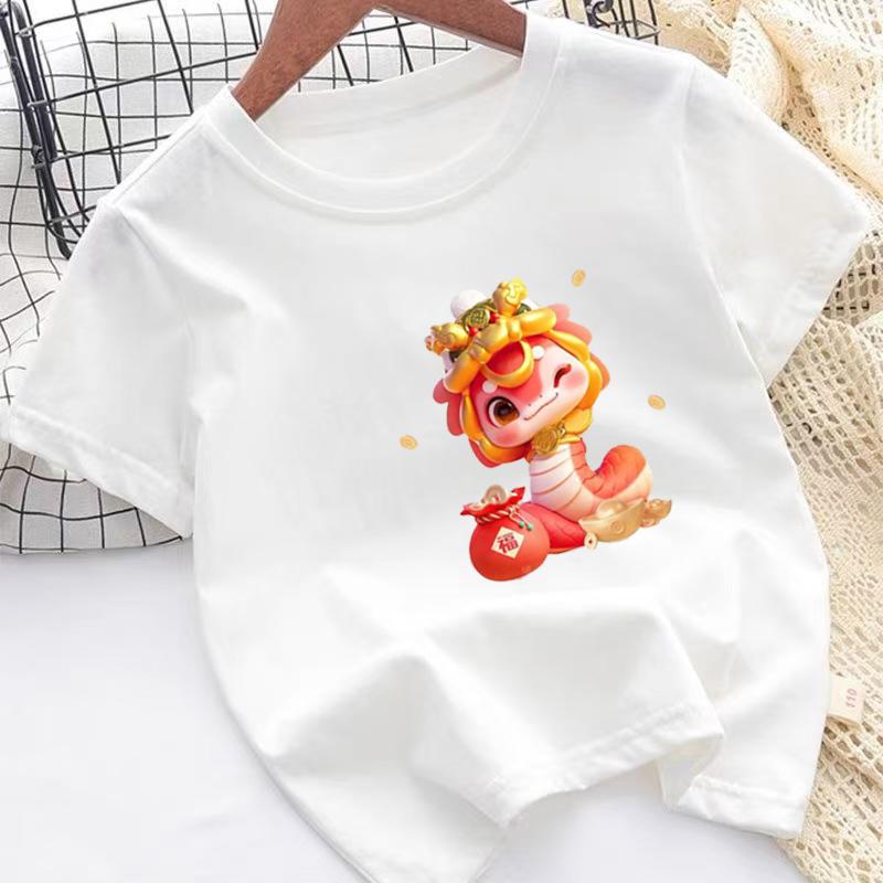 Product Introduction of 2025 Snake Year T-shirt New Year Zodiac Year Couple Outfit Pure Cotton Plus Size Unisex 7
