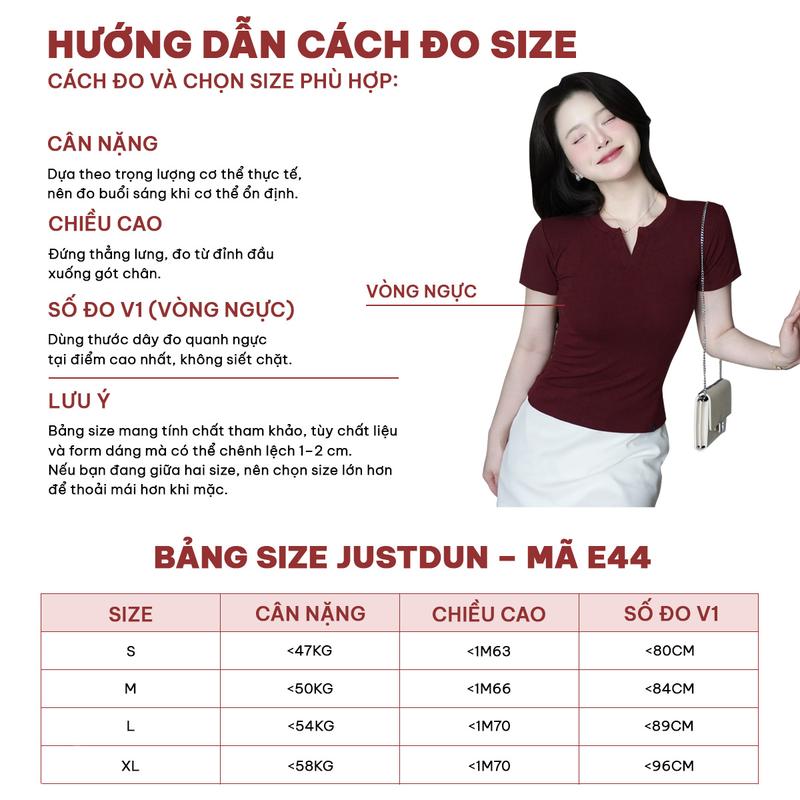 Áo Thun Nữ Ôm Body JUSTDUN E44 – Cổ Trụ Tàu Tay Ngắn, Vải Cotton Mềm Mịn Co Giãn 4 Chiều, Thoáng Mát | BigBuy360 - bigbuy360.vn