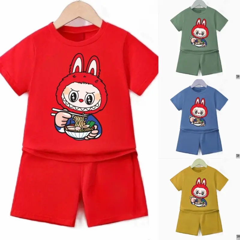 SETELAN BAYI DAN ANAK LAKI LAKI PEREMPUAN 6 BULAN SAMPAI 7 TAHUN KEREN TREND KEKINIAN BAJU ANAK COWO CEWE UNISEX ONE SET KAOS LABUBU 0