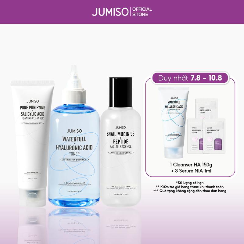 Bộ 3 sản phẩm Toner, Tinh Chất Snail, Sữa rửa mặt giúp sạch sâu, cấp ẩm và hỗ trợ ngăn ngừa lão hóa JUMISO Total Moisture Set