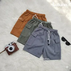 LUTUNA - PAKET 3 PCS CELANA PENDEK CARGO ANAK MOTIF KOTAK-KOTAK UNISEX KANTONG AKTIF