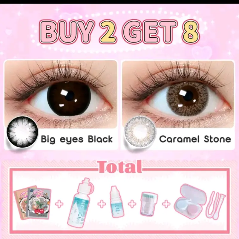(buy 1 get 8 ) mystic ayes normal contact , 2 pasang softlens , 60ml pembersih , 10ml tetes mata , alatcuci, aplikator, case softlens 4