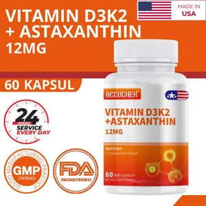 Suplemen Vitamin D3 K2 + Astaxanthin, Mendukung Keseimbangan Tubuh & Daya Tahan, 60 softgel