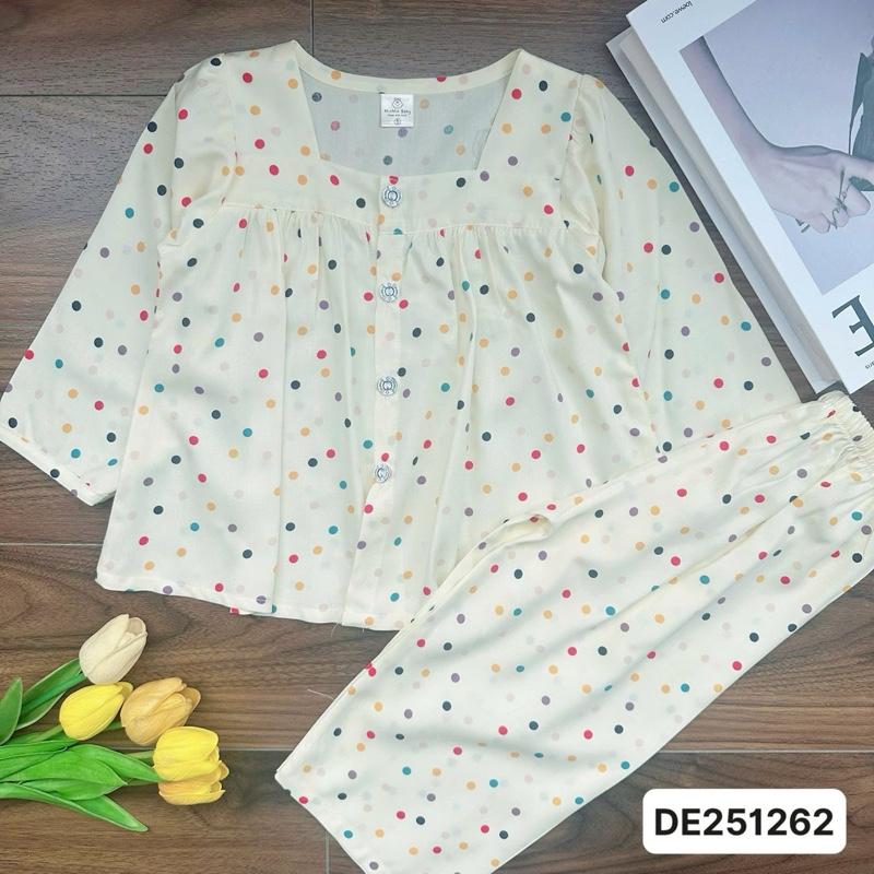  DE251262 Bộ tole dài Mẹ và Bé cổ vuông 10kg-68kg babydoll tay dài quần dài với chất liệu tole lanh loại 1 mềm mát. MinMin Baby 