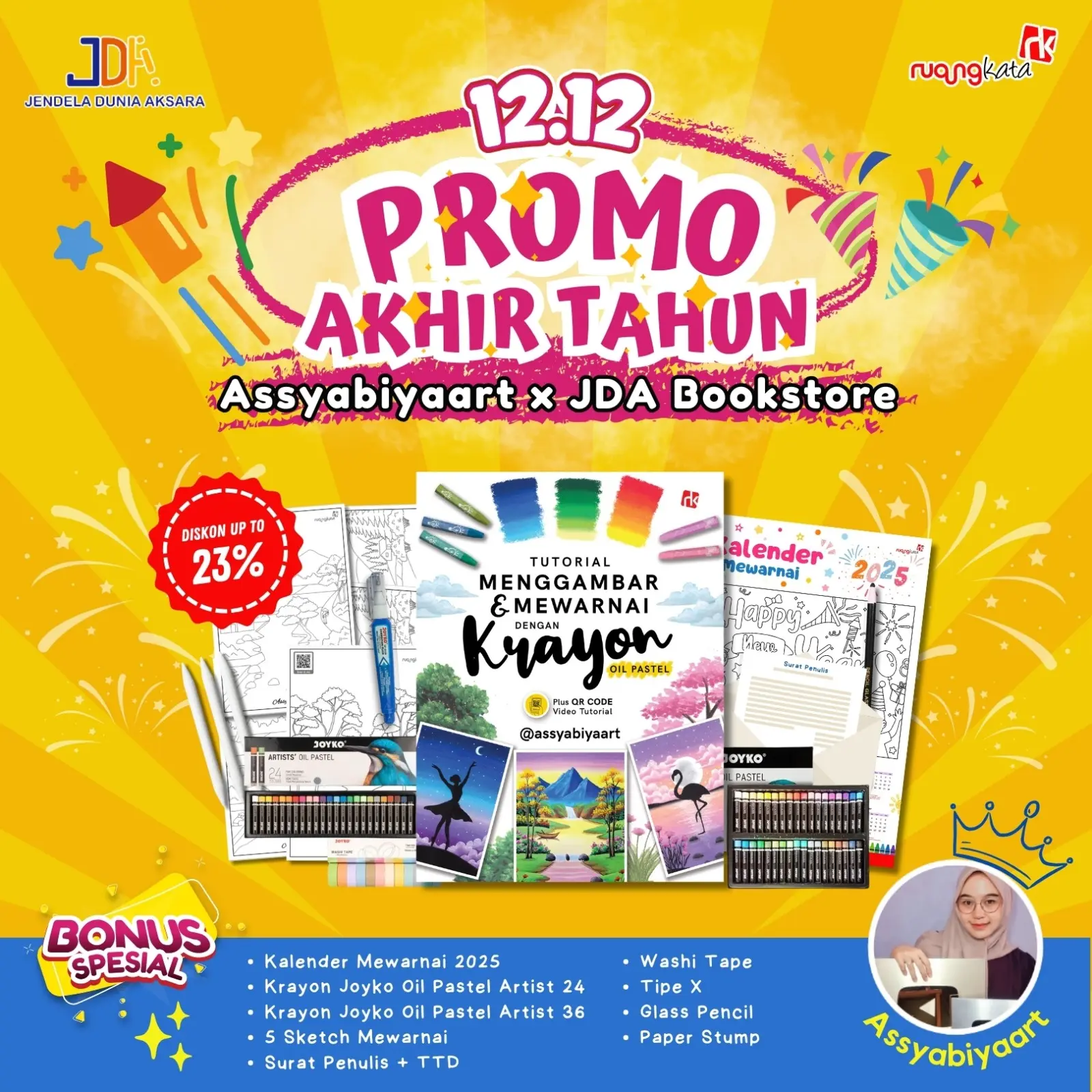 [PAKET 1] 12.12 PROMO Akhir Tahun Buku Mewarnai - Tutorial Menggambar & Mewarnai Dengan Krayon Oil Pastel - @assyabiyaart - RuangKata Books