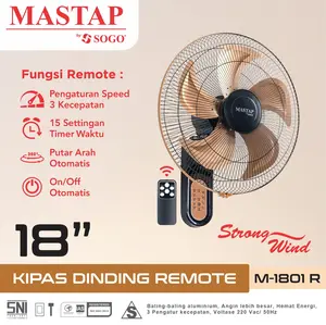 Pre Order - MASTAP Kipas Dinding 18" Wall Fan Baling Aluminium 5 Daun Gold (Manual / Remote Control)