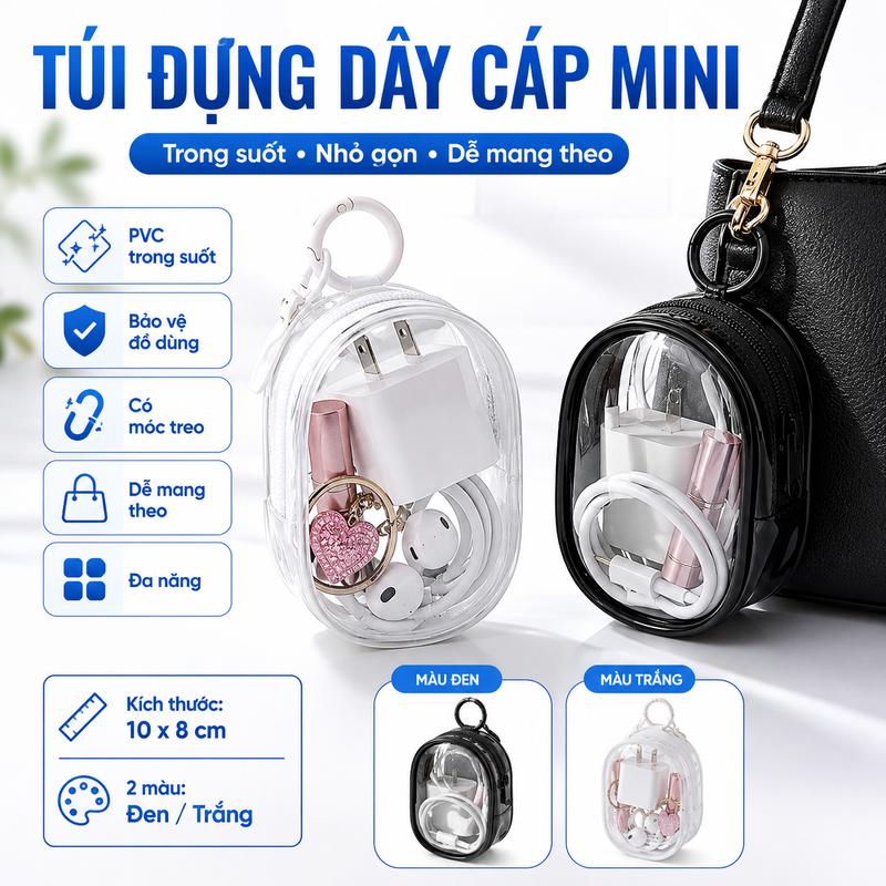 Túi trong suốt phong cách Ins đựng cáp sạc tai nghe ví mini bằng nhựa PVC chống thấm nước